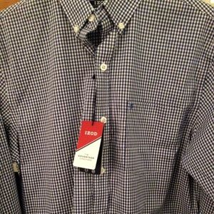 Izod Navy & White Check Long Sleeve Shirt Small